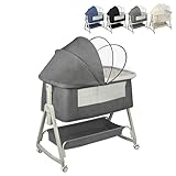 lit a bascule pour bebe [Lit bébé multifonctionnel] - Ouvrez le réglage du berceau sur le support inférieur pour transformer le lit standard en berceau. L'angle de pivotement maximal est de 15°, ce qui assure le confort du bébé tout en éliminant les risques de sécurité causés par un angle de pivotement trop grand. Le support de rangement supplémentaire est pratique pour ranger les nécessités quotidiennes et les jouets de bébé et permet une utilisation rationnelle de l'espace au bas du berceau.