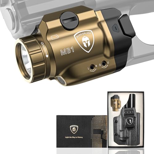 WARRIORLAND FDE MB1 Pistol Light & Holster Combo, Fit for Glock 20/21/22 Gen 3-5 & Glock 34 Gen 4, Compact 500-Lumen Rail Mounted Tactical Weapon Light with Red Laser & White LED, Power Indicator