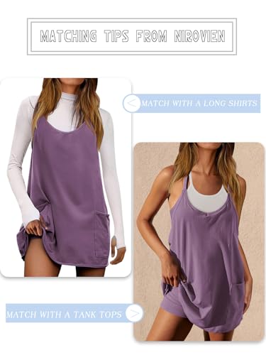 Image of Nirovien Womens Tennis Dress Workout Mini Dress with Shorts Sleeveless Spaghetti Straps Golf Athletic Dresses