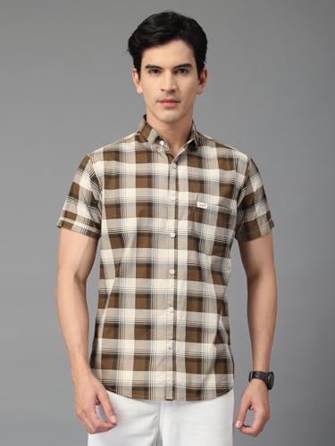 Image of Majestic Man Men's Slim Fit Premium Pure Cotton Plaid Check Half Sleeve Casual Shirt