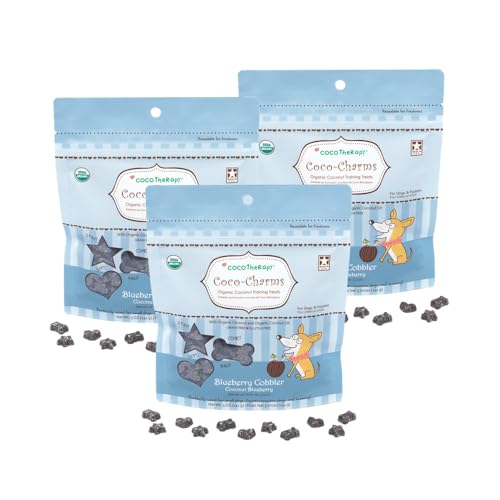 CocoTherapy Blueberry Cobbler Coco-Charms Dog Training Treats, 5 Ounces, Organic, Made in The USA (3 Pack)