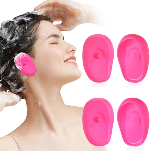 VisageVitalit Protector Oidos Agua, Protector Orejas, 4 Piezas Protectores para Oídos de Peluquería, Orejeras Impermeables de Plástico para Teñir el Cabello (Rosa)