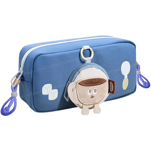 Image of FunBlast Pencil Pouch for Girls - Cartoon Pouch with Hanging Strap & Coin Pouch, Multipurpose Zipper Case, Aesthetic Pouches for Girl, Kawaii Pencil Case, Cute Pouches for Girls (Blue)