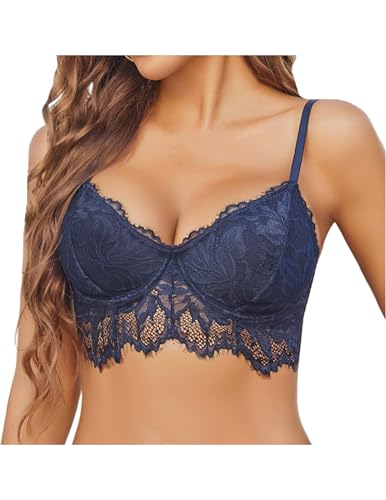 Image of Avidlove Bralettes for Women Lace Underwire Bra Push Up Sexy Bras No Padded V Neck Camisole Lingerie Crop Top