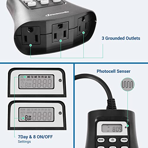 Dewenwils Outdoor Digital Timer For Lights, 7-Day Programmable Plug In Timer With 3 Grounded Outlets For Landscape String Light, 15A, 1/3 Hp Ul Listed #TOP2