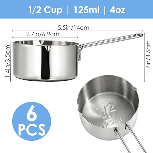 6 Piezas Vasos Medidores Acero Inoxidable 1/2 Taza miniatura 2