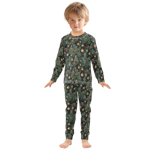ALAZA Christmas Tree Gold Ball Black Pajamas Long Sleeve Sleepwear 2-Piece Pajama Set3