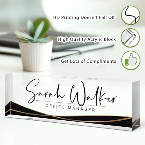 Image of Custom Name Plate for Desk, Desk Name Plate Personalized, Office Decor for Women Men, Acrylic Desktop Accessories, Office Appreciation Gifts for Boss Social Workers Nurse Teacher Employee (Black Stripe)
