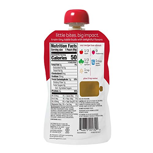Plum Organics | Stage 2 | Organic Baby Food Meals [6+ Months] | Apple, Raspberry, Spinach & Greek Yogurt | 3.5 Ounce Pouch (Pack Of 12) #TOP1