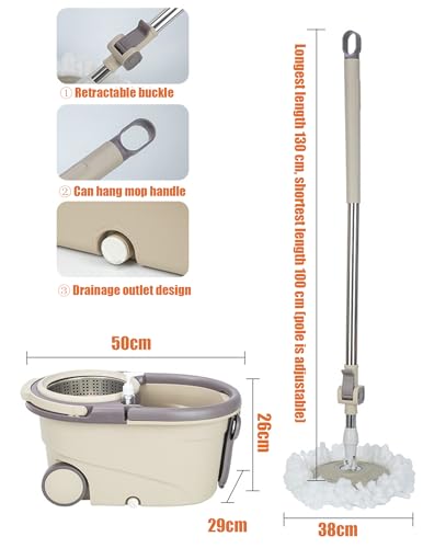 Mopa giratoria 360° de acero inoxidable resistente con cesta integrada 8