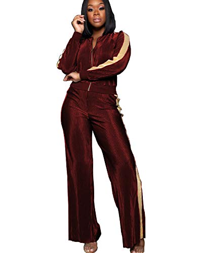Women Sweatpants Joggers Outfits Zip Up Hoodies Tops 2 Pieces Sweatsuits Set Plus Size Wine Red