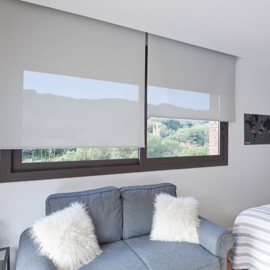 STOR PLANET | Estores Screen, Estor Térmico Aislante Frío y Calor, Estor Cocina, Salón... Estores Enrollables para Ventanas Grandes (hasta 200cm) y Puertas (hasta 250cm de Alto) | Gris, 100x180cm