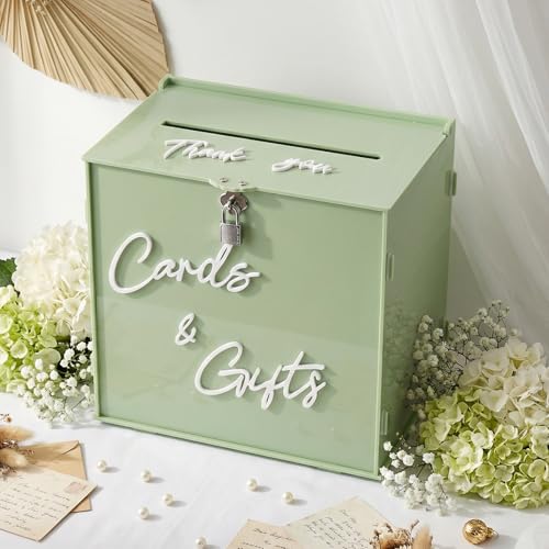 BreezeHug Sage Green Acrylic Wedding Card Box with Slot and