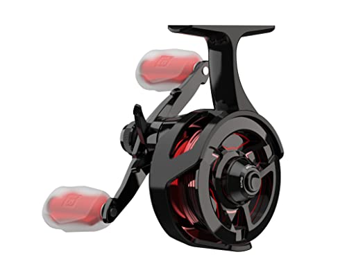 13 FISHING - Descent Aluminum - Inline Ice Fishing Reel - 2.7:1 Gear Ratio - Left Hand Retrieve (Aluminum Spool Gen 2 Design) - D2AL-2.7-RH, Black/Red