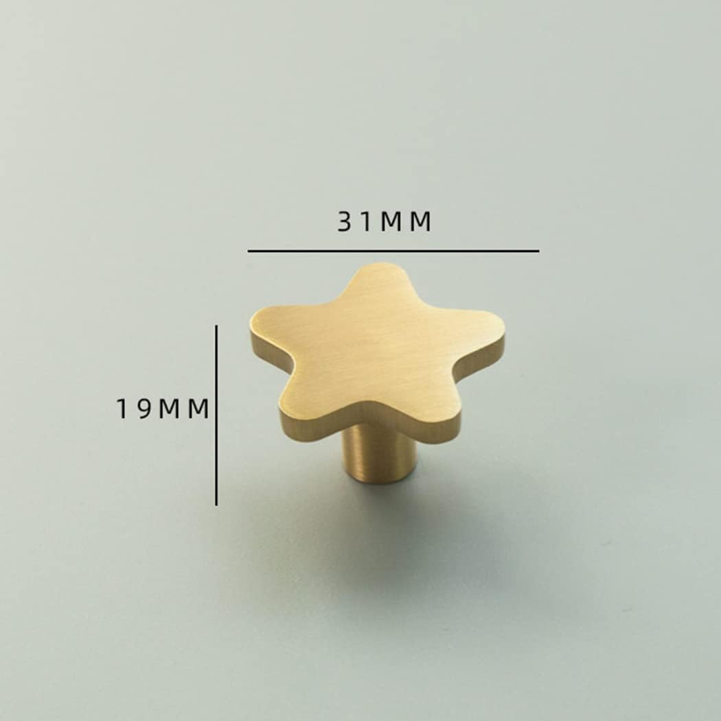 Brass Cabinet Gold Knobs, Copper Drawer Knobs Star Handles Antique Gold Knob for Kitchen Bathroom Cabinet Door Drawer, 4 Pack