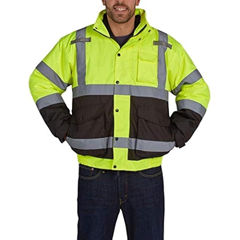 Utility Pro Men's Class 3 High Visibility 3-in-1 Bomber Jacket with Teflon Fabric Protector — Lime/Black, XL Tall, Model# UHV563T Cover