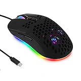 Gaming Mouse, Cellular Hollow Design Lightweight Wired Mouse with RGB Backlit 7200 DPI 4 Adjustable...