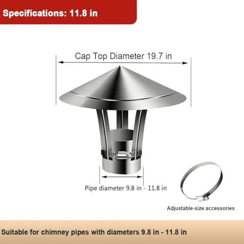 Adjustable Chimney Cap 5.9" - Metal Fireplace Rain Cover, Easy Install Wood Stove Pipe Rain Guard for Villa, Attic, Farm - Durable Silver Finish
