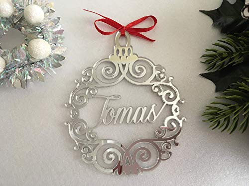 Christmas Hanging Tree Ornaments Handmade Luxury Personalized Laser Cut Bauble Custom Name Tags Baubles Babys First Christmas Ball Xmas Gifts Family Gold Silver Acrylic Wooden Decorations Home Decor #TOP4