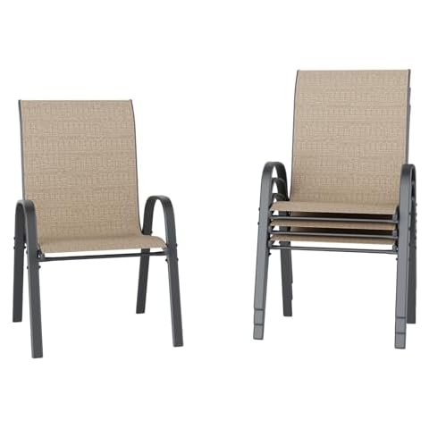UDPATIO Patio Chairs Set of 4, Stackable Outdoor Dining Chairs for All Weather, Outdoor Furniture with Breathable Textilene Fabric, 350LBS Capacity, for Garden, Backyard, Deck (Brown) Cover