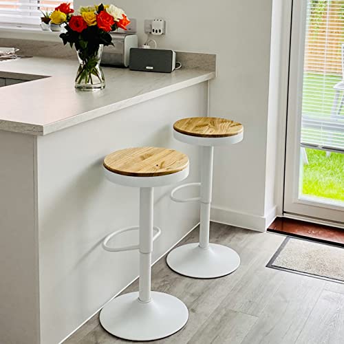 Youtaste White Bar Stools Set Of 2 Wood Rustic Breakfast Adjustable Counter Height Bar Stool Metal Swivel High Top Bar Chairs For Kitchen Island #TOP22