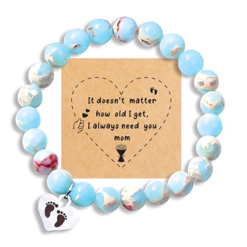Heart Stone Bracelet for Mom, Mother's Day Birthday Valentine's Day Christmas Gift from Son Daughter (agalmatolite)