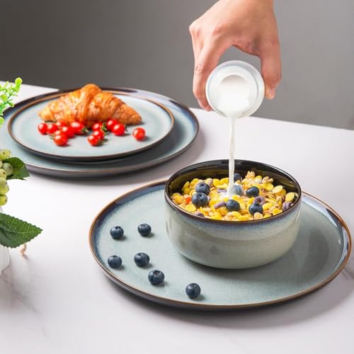 Image of LERATIO Ceramic Dinnerware Sets for 12, 36 Pieces Plates and Bowls Sets, Reactive Glaze Dishes -Scratch Resistant, Dishwasher&Microwave Safe&Oven Safe
