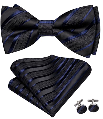 Image of Dubulle Mens Paisley Striped Bowtie Set Pre-tied Bowtie for Men and Pocket Square Set Wedding Business
