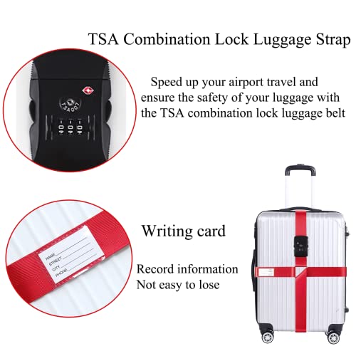 Luggage Straps for Suitcases TSA Approved Heavy Duty Adjustable Travel Belt Cross Suitcase Belts Luggage Tags with Name ID Card Travel Accessories Fit for 20-32 Inch Suitcase (Blue)2