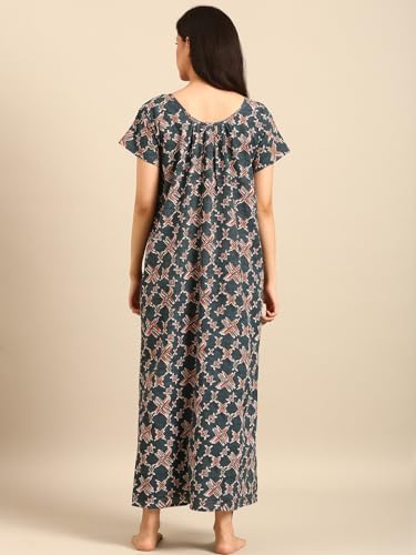 Image of Rupa Jon Aishwarya Women Full Length Printed Nighty in Premium Cotton Blend Fabric, Night Dress, Maxi Nighty for Comfortable Everyday Wear, Free Size