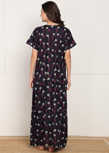 Image of Women Cotton Nighty Combo Pack of 2, Printed Maxi Nighty Gown, Short Sleeve Cotton Nightdress, Soft Breathable Ankle Length Sleepwear Nightwear for Ladies, Free Size