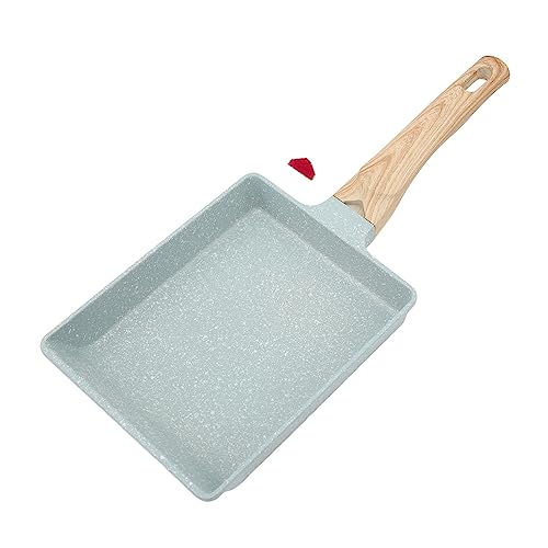 flexman Sartén Tamagoyaki, Sartén para Tortilla Antiadherente Cuadrada Verde de Aleación de Aluminio con Mango de Madera, Sartén para Huevos para Gas, Inducción, Placas