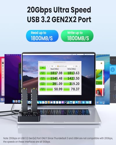 Image of Dual Bay NVMe SSD Cloner & Duplicator - 20Gbps USB 3.2 Gen 2x2 M.2 Enclosure Dock, Tool-Free Offline Clone Reader /Adapter for PCIe NVMe SSDs (M-Key /B+M Key) Supports 2230 2242 2260 2280 22110