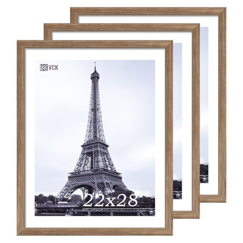 Image of VCK 22x28 Poster Frame Solid Wood Walnut 3 Pack Picture Frames 22 x 28 Inches with Wall Mounting Hanging