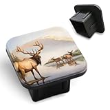 Zaueky Deer Tow Hitch Cover Large Elk Standing in A River Mountains Animal Car Exterior Accessories Receiver Tube Hitch Plug Black Trailer Hitch Covers for Trucks Cars