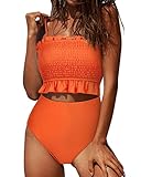 RXRXCOCO High Waisted Bikini Set for Women Strapless Bikini Bandeau Ruffled Bikini Padded 2 Piece