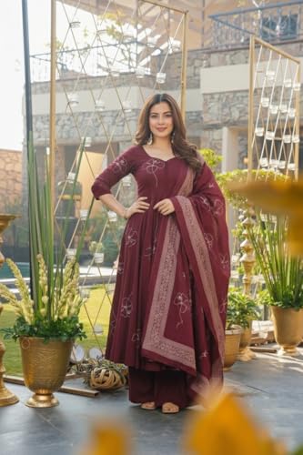 Image of ANNI Designer Women's Viscose Blend Umbrella Style Printed Kurta Palazzo with Dupatta | Elegant Kurta Set for Women | Stylish Palazzos & Dupatta Set | Ethnic Wear for Women