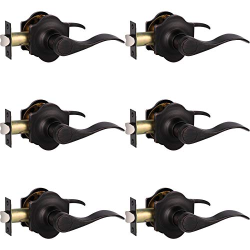70% Off Discount knobelite 6 Pack Camelot Trim Hall and Closet Lever Passage Door Lever, Keyless Door Lock for Right/Left Handed Reversible Interior Door Handle with Wave Style in Oil Rubbed Bronze