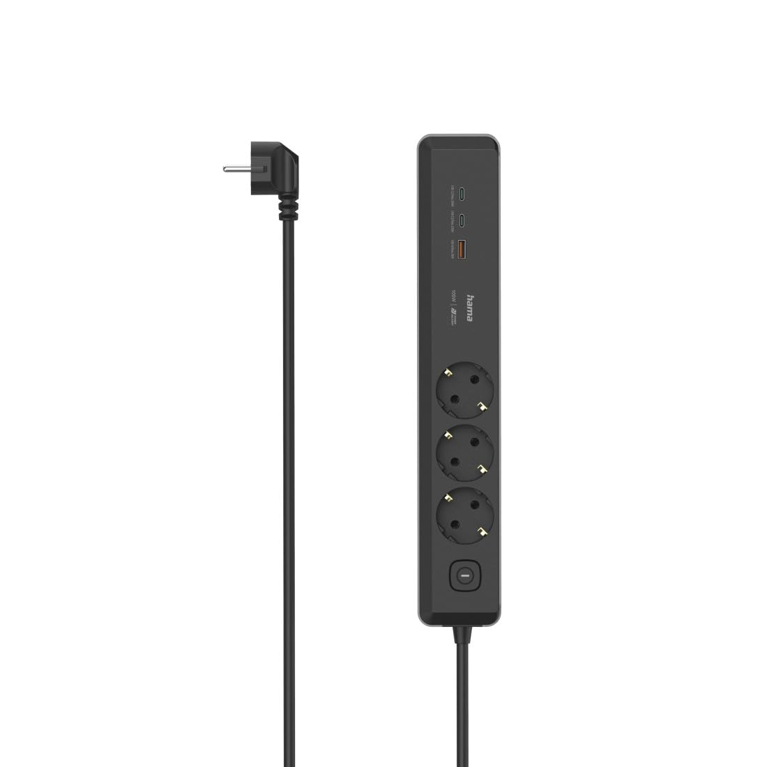 Hama Steckdosenleiste 100W, USB-A und USB-C, PD/Quick Charge, 3-Fach | Mehrfachsteckdose schwarz/grau, 6in1, mit Schalter, Notebook laden, 3 Schutzkontaktstecker, 1,4m