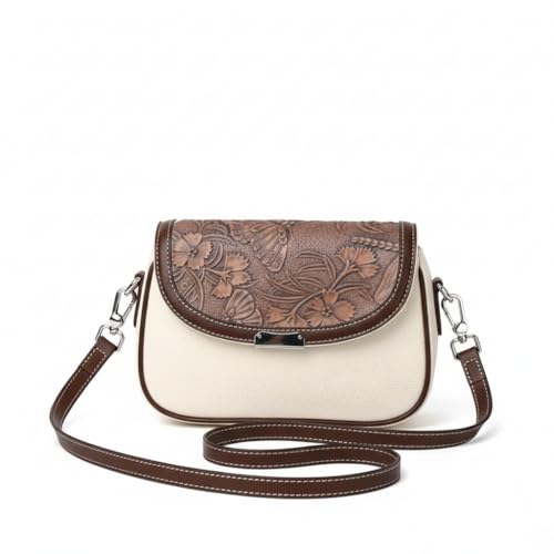 Image of Vintage Floral Embossed Crossbody Bag for Women - PU Leather Shoulder Sling Bag, Stylish Small Handbag for Daily Use & Travel