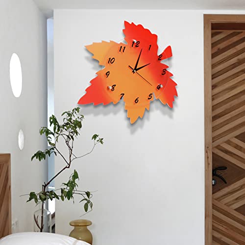 Jcjnsl Red Maple Leaf Wall Clock Quiet And Not Ticking Wall Clock 16 Inch Art Decorate Clock Arabic Numerals For Living Room Kitchen Bedroom Wall Decorative #TOP2