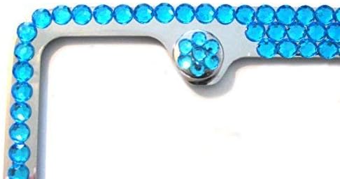 4 Row Turquoise Blue Rhinestone Bling Sparkle Metal License Plate Frame & Caps Set