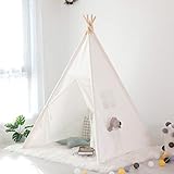 Teepee Tent for Children - White Lace Natural Cotton Canvas Kids Tent Outdoor and Indoor - Portable...