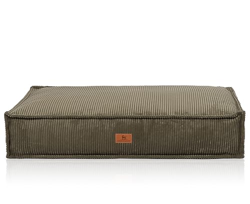 Knuffelwuff Hundekissen Lesedi aus Cord mit Handwebcharakter 120x80cm Khaki - Abnehmbarer Bezug - waschbar - für große, mittelgroße und kleine Hunde