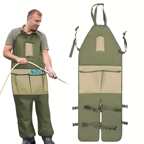 Joygoodta Tablier de jardinage, tablier de jardin avec poches pour femmes et hommes, tabliers travail protection jambe longue, tabliers à outils à jambes fendues, sac cueillette fruits