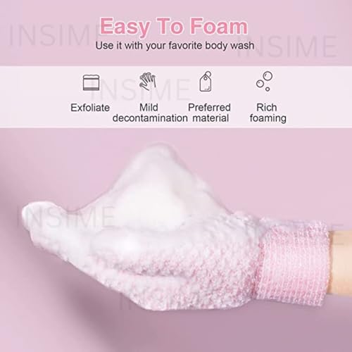 INSIME Premium Skin exfoliating Shower body gloves for bathing (2 pairs) | Dual texture Hydro Body scrub Deep Exfoliate gloves for dead skin | Spa massage, body scrubber, bathing hand gloves for Women & Men