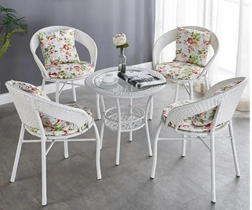 Image of 4+1 Outdoor Indoor Furniture Sets Rattan Wicker Chair Patio Set Bistro Set Conversation Set Balcony Outdoor Garden Furniture Chair (White with Multicolor Cushion & Pillow)