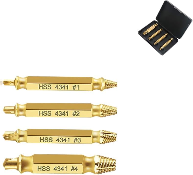 6Pcs High Speed Steel Damaged Screw Extractor Set - Natural Plated Broken Bolt Remover for Stripped/Rusted Fasteners