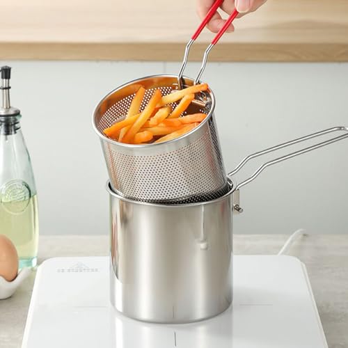 Freidora de Sobremesa | Juego De Cocina 7 Piezas Acero Inoxidable | Freidora Pequeña de 1,2 Litros con Cesta para Hogar,para Cocina Hogar Acampadas Picnics Fiestas y Cocinar Pescado Pollo - imagen 5