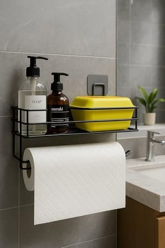 Sas Haus Yapışkanlı Raflı Kağıt Rulo Havluluk Peçetelik Solo Kağıtlık Banyo Mutfak Düzenleyici Raf Siyah Shr Siyah 25 X 15 - Görsel 7